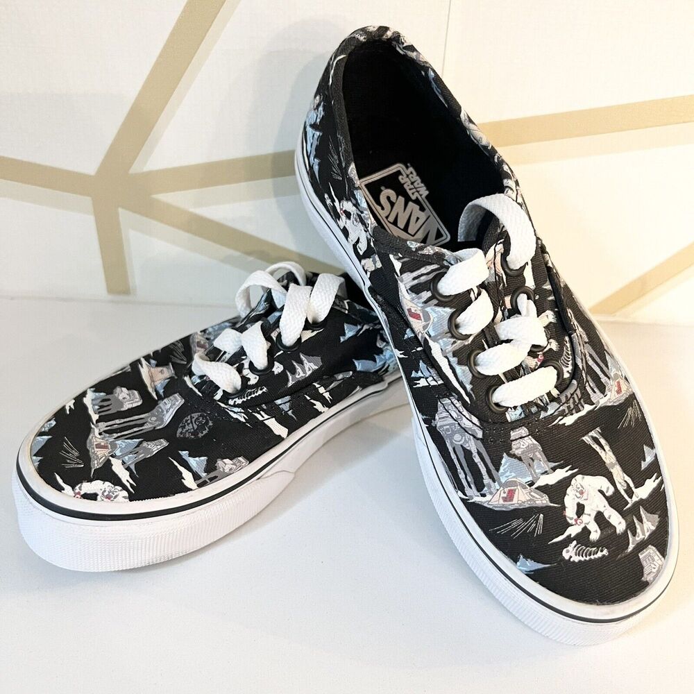 STAR WARS VANS Dark Side Planet Hoth Black Sneakers Shoes Big Kids Size 13